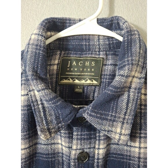 Jachs New York Mens Flannel Jacket Large Blue Plaid Wool Shacket Chore Coat - Picture 6 of 13